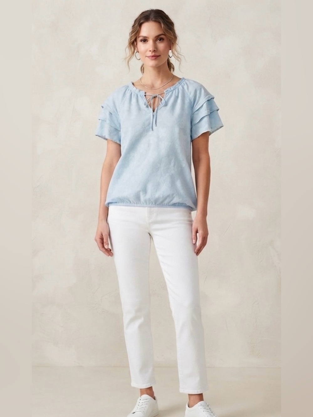 Nicole Miller Sky Blue Ruffle Blouse